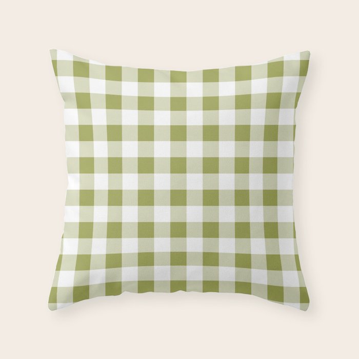 Gingham Large Green White Throw Pillow Gallery Image 2