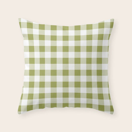Gingham Large Green White Throw Pillow Gallery Image 1