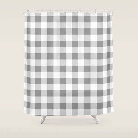Gingham Large Gray White Shower Curtain Gallery Image 1