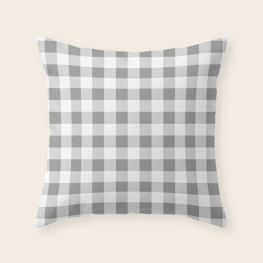 Gingham Large Gray White Throw Pillow Gallery Image 1