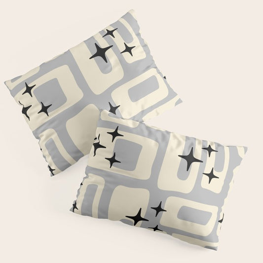 Retro Mid Century Modern Abstract Pattern 576 Gray Black Pillow Sham Gallery Image 1