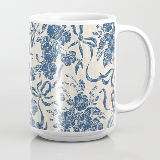 Chic Modern Vintage Ivory Navy Blue Floral Pattern Coffee Mug Gallery Image 2
