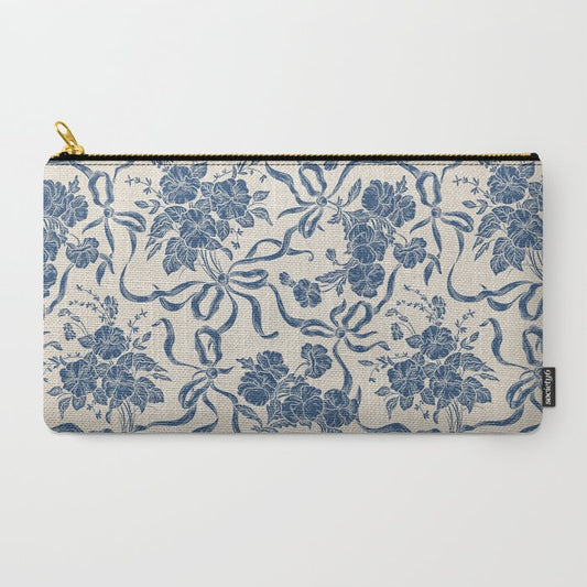 Chic Modern Vintage Ivory Navy Blue Floral Pattern Carry All Pouch Gallery Image 2