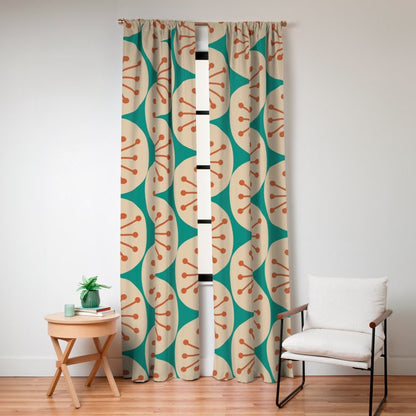 Atomic Dots Retro Midcentury Modern Pattern in Mid Mod Orange, Beige, and Turquoise Teal Window Curtain Gallery Image 8