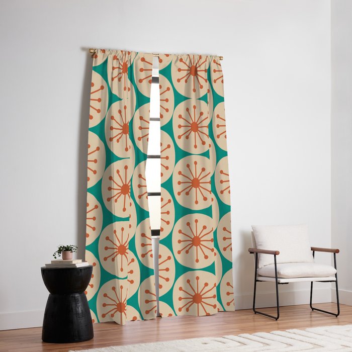 Atomic Dots Retro Midcentury Modern Pattern in Mid Mod Orange, Beige, and Turquoise Teal Window Curtain Gallery Image 2
