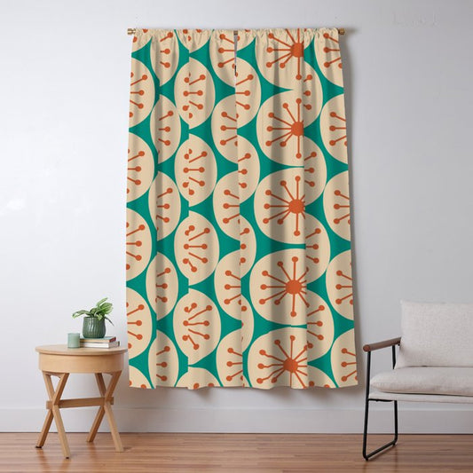 Atomic Dots Retro Midcentury Modern Pattern in Mid Mod Orange, Beige, and Turquoise Teal Window Curtain Gallery Image 1