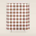 Gingham Large Brown White Shower Curtain Gallery Image 1
