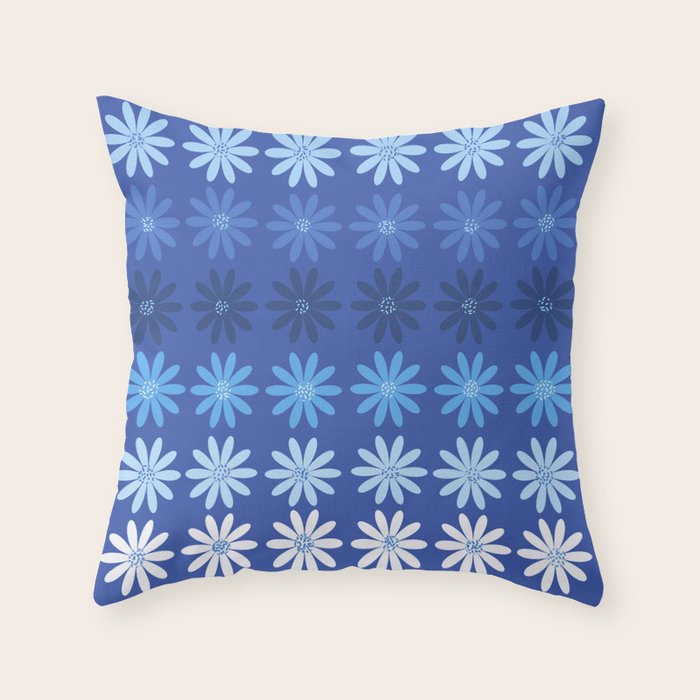 Ombre Abstract Daisies on Cobalt Blue Throw Pillow Gallery Image 1