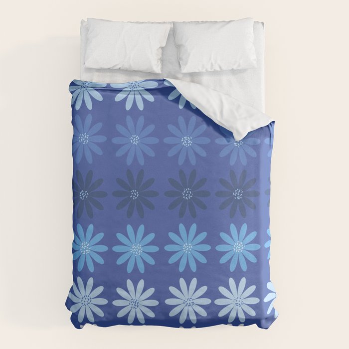 Ombre Abstract Daisies on Cobalt Blue Duvet Cover Gallery Image 6