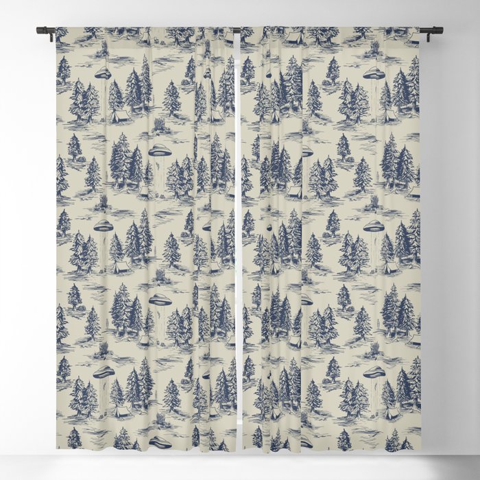 Alien Abduction Toile De Jouy Pattern in Blue Window Curtain Gallery Image 5