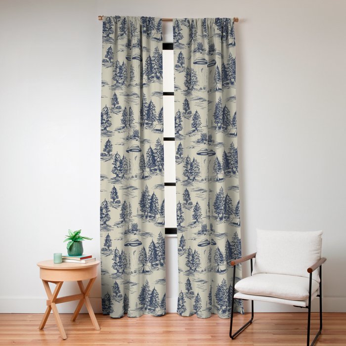 Alien Abduction Toile De Jouy Pattern in Blue Window Curtain Gallery Image 8