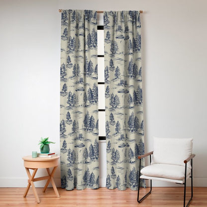 Alien Abduction Toile De Jouy Pattern in Blue Window Curtain Gallery Image 8