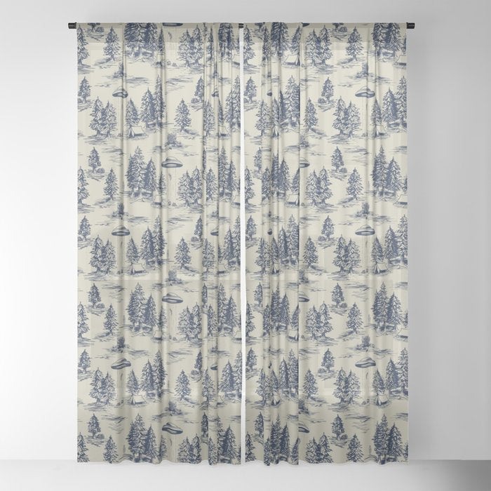 Alien Abduction Toile De Jouy Pattern in Blue Window Curtain Gallery Image 18