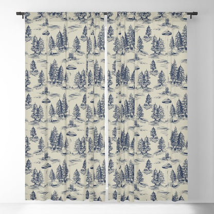 Alien Abduction Toile De Jouy Pattern in Blue Window Curtain Gallery Image 1