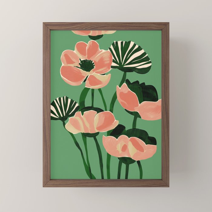 Coral Poppies on Green Mini Art Print Gallery Image 2