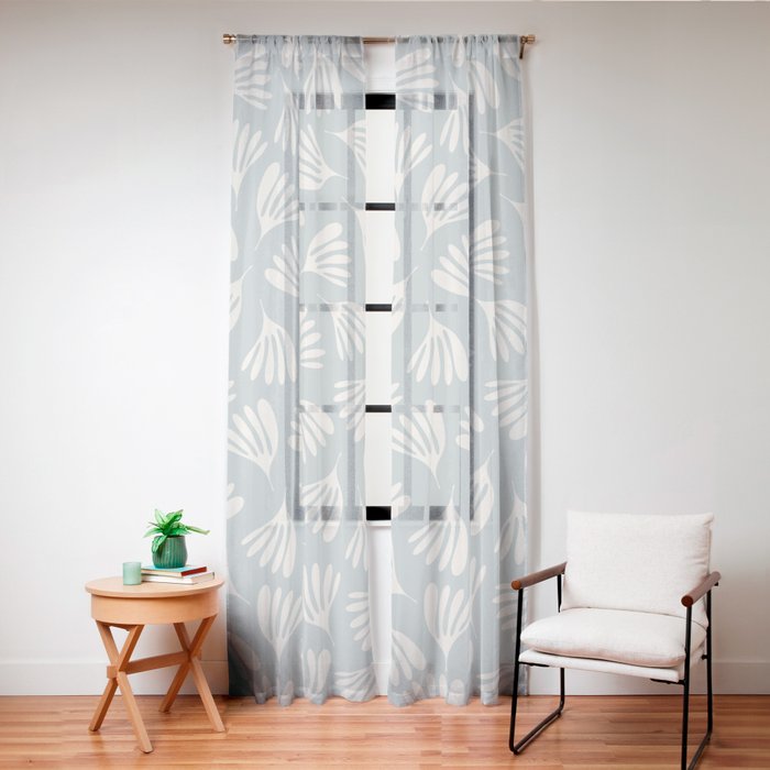 Wispy Leaves Contemporary Abstract Pattern in Light Blue-Gray and Cream Window Curtain Gallery Image 20