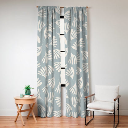 Wispy Leaves Contemporary Abstract Pattern in Light Blue-Gray and Cream Window Curtain Gallery Image 8