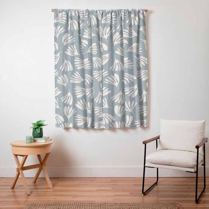 Wispy Leaves Contemporary Abstract Pattern in Light Blue-Gray and Cream Window Curtain Gallery Image 3