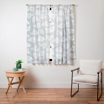 Wispy Leaves Contemporary Abstract Pattern in Light Blue-Gray and Cream Window Curtain Gallery Image 11