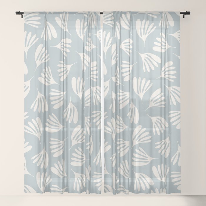 Wispy Leaves Contemporary Abstract Pattern in Light Blue-Gray and Cream Window Curtain Gallery Image 17