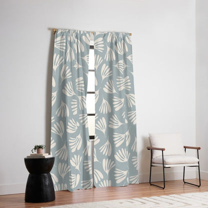 Wispy Leaves Contemporary Abstract Pattern in Light Blue-Gray and Cream Window Curtain Gallery Image 6