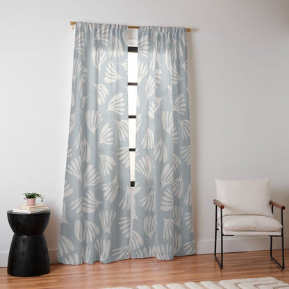 Wispy Leaves Contemporary Abstract Pattern in Light Blue-Gray and Cream Window Curtain Gallery Image 14