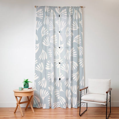 Wispy Leaves Contemporary Abstract Pattern in Light Blue-Gray and Cream Window Curtain Gallery Image 12