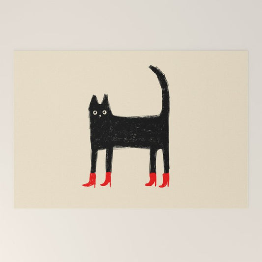 Black Cat in Red Boots Welcome Mat Gallery Image 2
