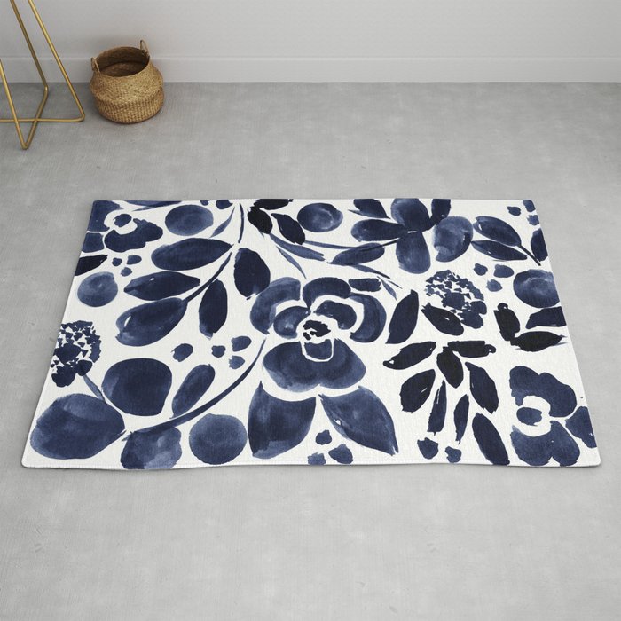 Navy Floral Rug Gallery Image 2