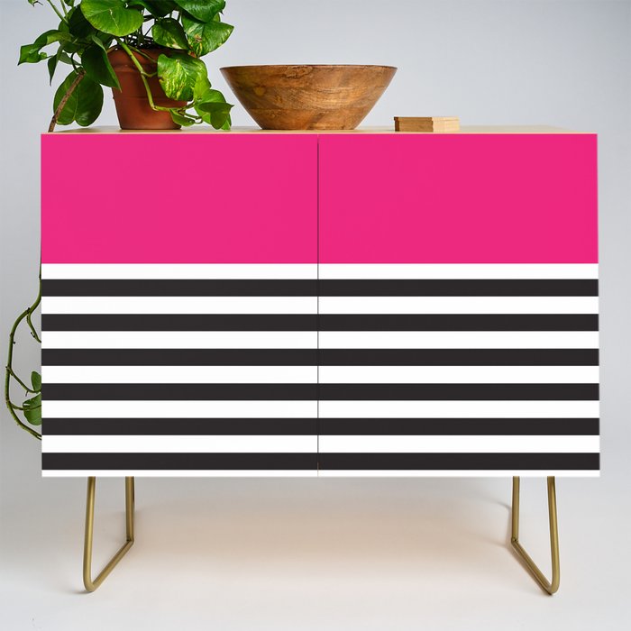 Hot Pink Magenta and Black and White Stripe Credenza Gallery Image 1