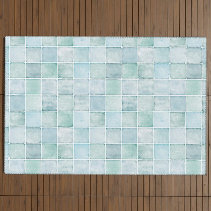 Sea Glass Tiles Watercolor Outdoor Rug Gallery Image 4
