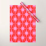 Retro Christmas Atomic Stars Mid Century Modern Pattern in Preppy Pink and Red Wrapping Paper Gallery Image 1