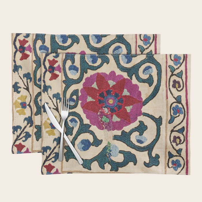 Shakhrisyabz Suzani Joynamoz Uzbekistan Floral Embroidery Print Placemat Gallery Image 2