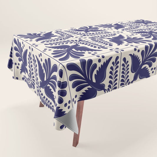 Mexican Talavera With Blue Birds Pattern by Akbaly Tablecloth Gallery Image 1