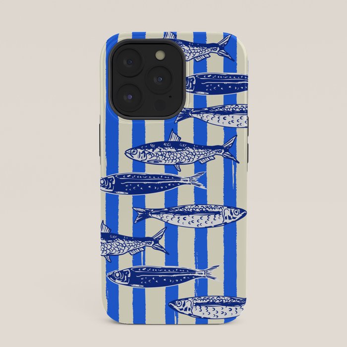 Swimming Sardines - Blue Striped Coastal Art iPhone Case Gallery Image 35