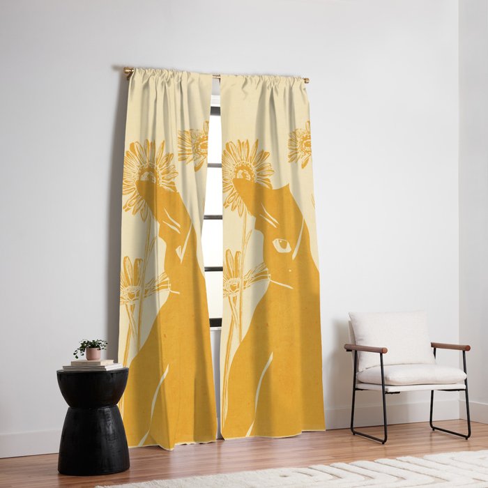 Minimalist Yellow Cat Window Curtain Gallery Image 2