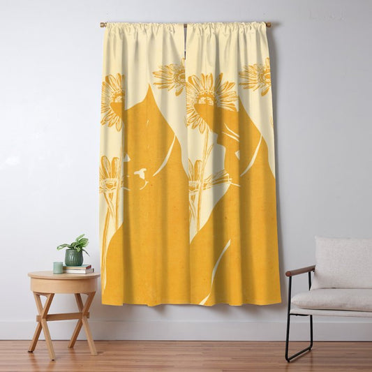 Minimalist Yellow Cat Window Curtain Gallery Image 1