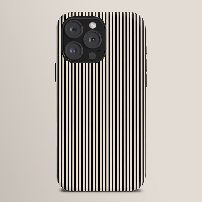 Ultra Fine Stripes Vertical Minimalist Pattern in Black and Almond Cream iPhone Case Gallery Image 16