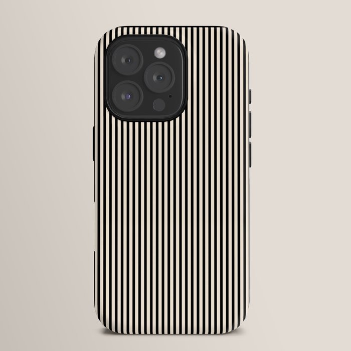 Ultra Fine Stripes Vertical Minimalist Pattern in Black and Almond Cream iPhone Case Gallery Image 15