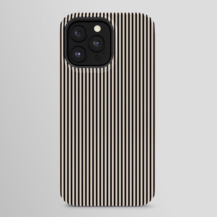 Ultra Fine Stripes Vertical Minimalist Pattern in Black and Almond Cream iPhone Case Gallery Image 24