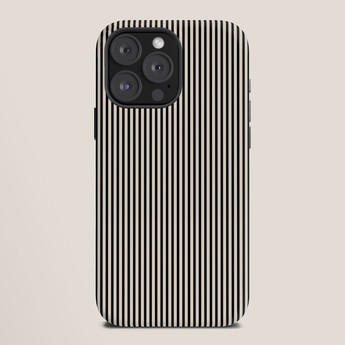 Ultra Fine Stripes Vertical Minimalist Pattern in Black and Almond Cream iPhone Case Gallery Image 12