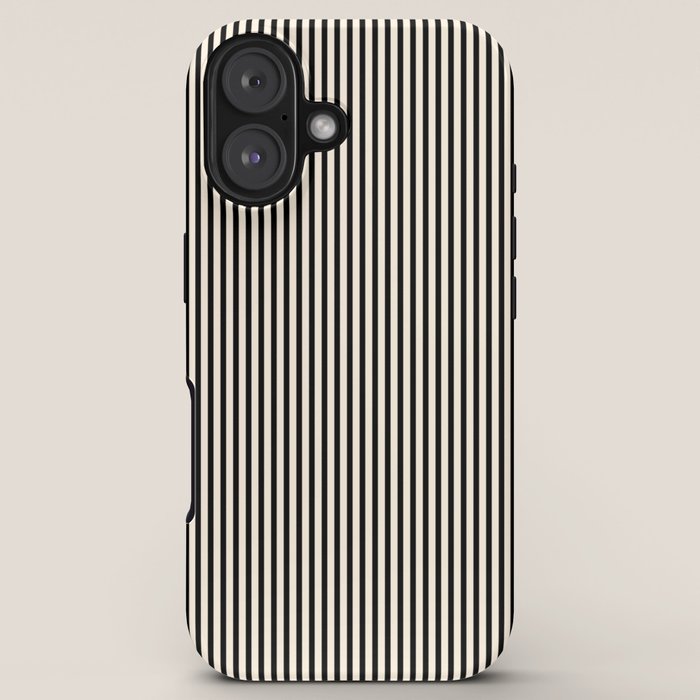 Ultra Fine Stripes Vertical Minimalist Pattern in Black and Almond Cream iPhone Case Gallery Image 5