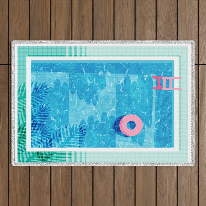 Chillin' - poolside palm springs vacation resort tropical swim swimming retro neon throwback 1980s Outdoor Rug Gallery Image 1