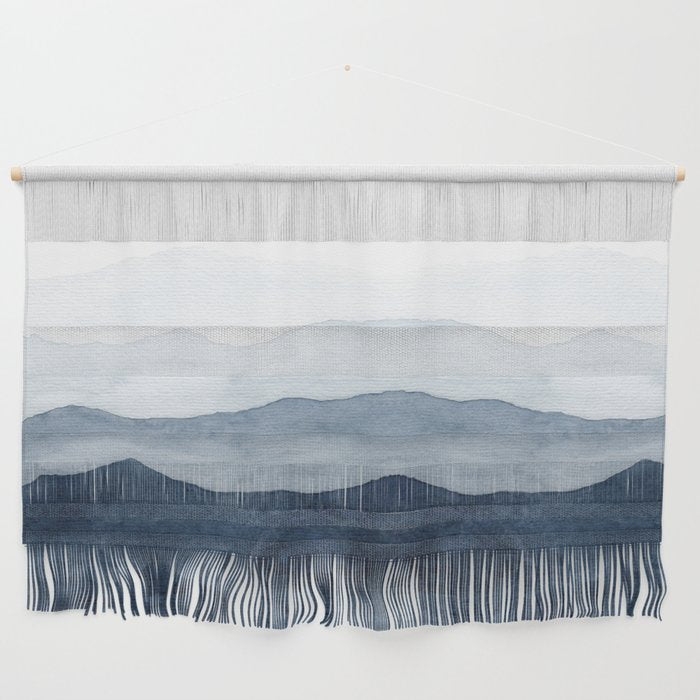 Indigo Abstract Watercolor Mountains Wall Hanging Gallery Image 1