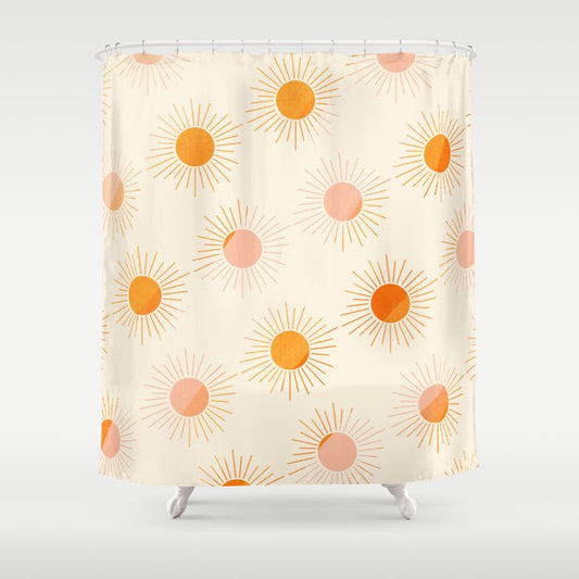 Sherbet Sunnies | Boho Sun Pattern Shower Curtain Gallery Image 1