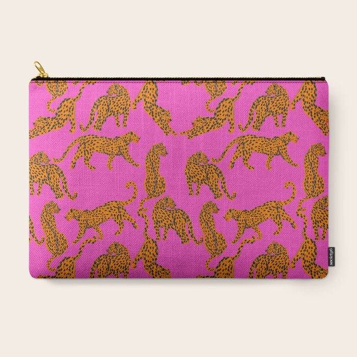 Abstract leopard with red lips illustration in fuchsia background Carry All Pouch Gallery Image 3