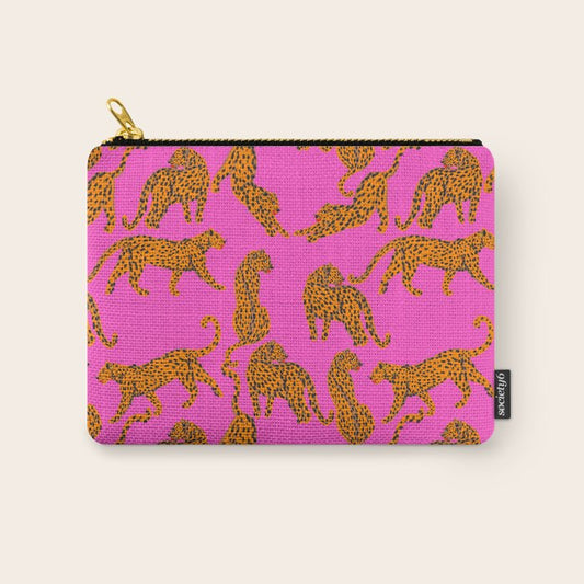 Abstract leopard with red lips illustration in fuchsia background Carry All Pouch Gallery Image 1