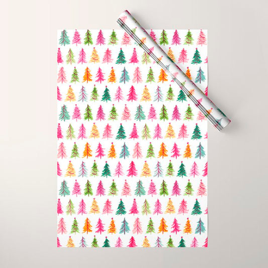 Colorful Vintage Bottlebrush Christmas Trees Wrapping Paper Gallery Image 1