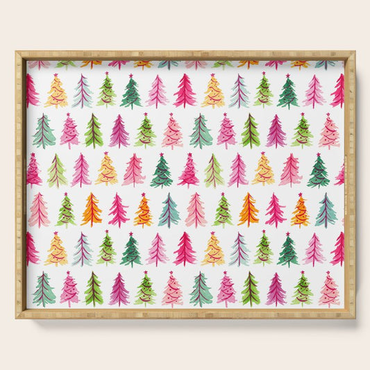Colorful Vintage Bottlebrush Christmas Trees Serving Tray Gallery Image 1