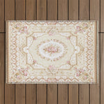 Antique French 19th Century Aubusson Rose Floral Outdoor Rug Gallery Image 1